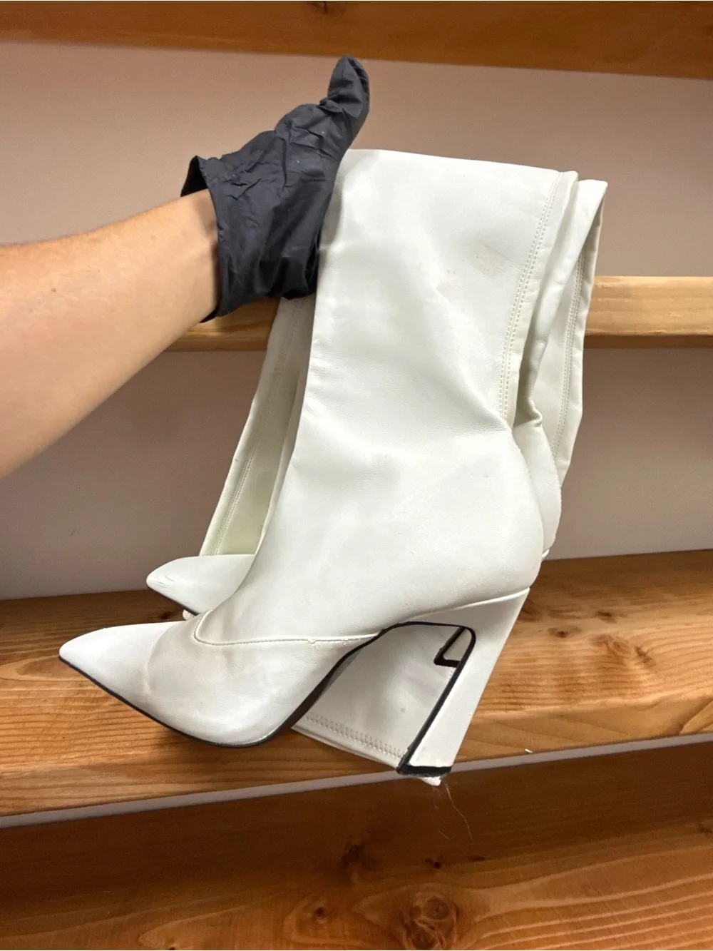 Zara White Over-the-Knee Pointed Toe Stiletto Boots